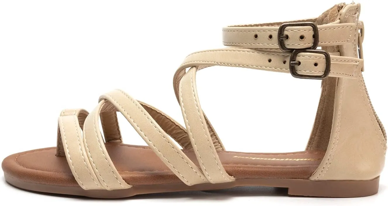 FUNKYMONKEY Girls Gladiator Strap Sandals Flat Fisherman Thong Cross Strappy Sandals