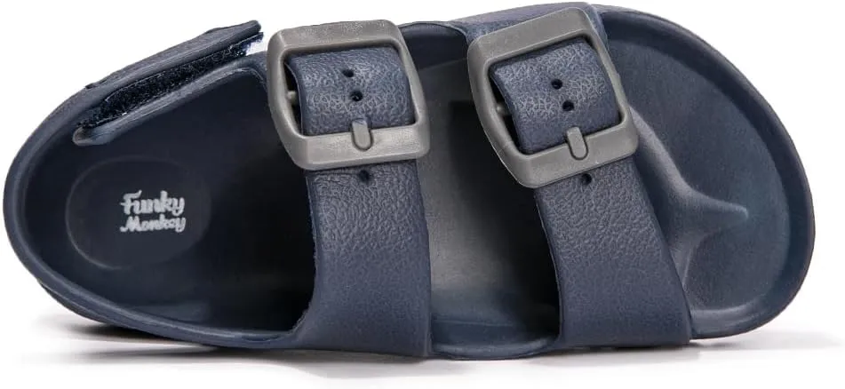 FUNKYMONKEY Unisex-Child Slides Double Buckle Adjustable EVA Flat Sandals for Boys Girls
