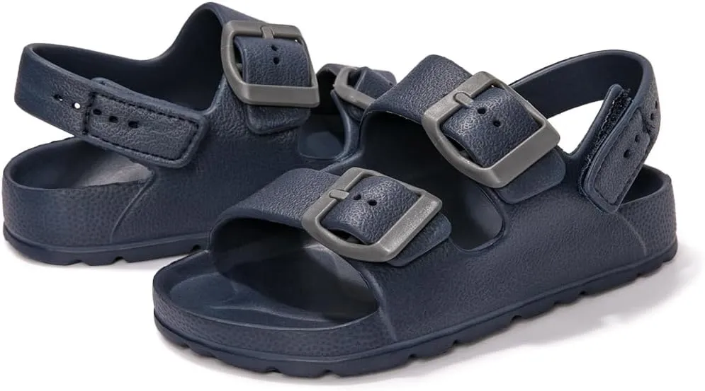 FUNKYMONKEY Unisex-Child Slides Double Buckle Adjustable EVA Flat Sandals for Boys Girls