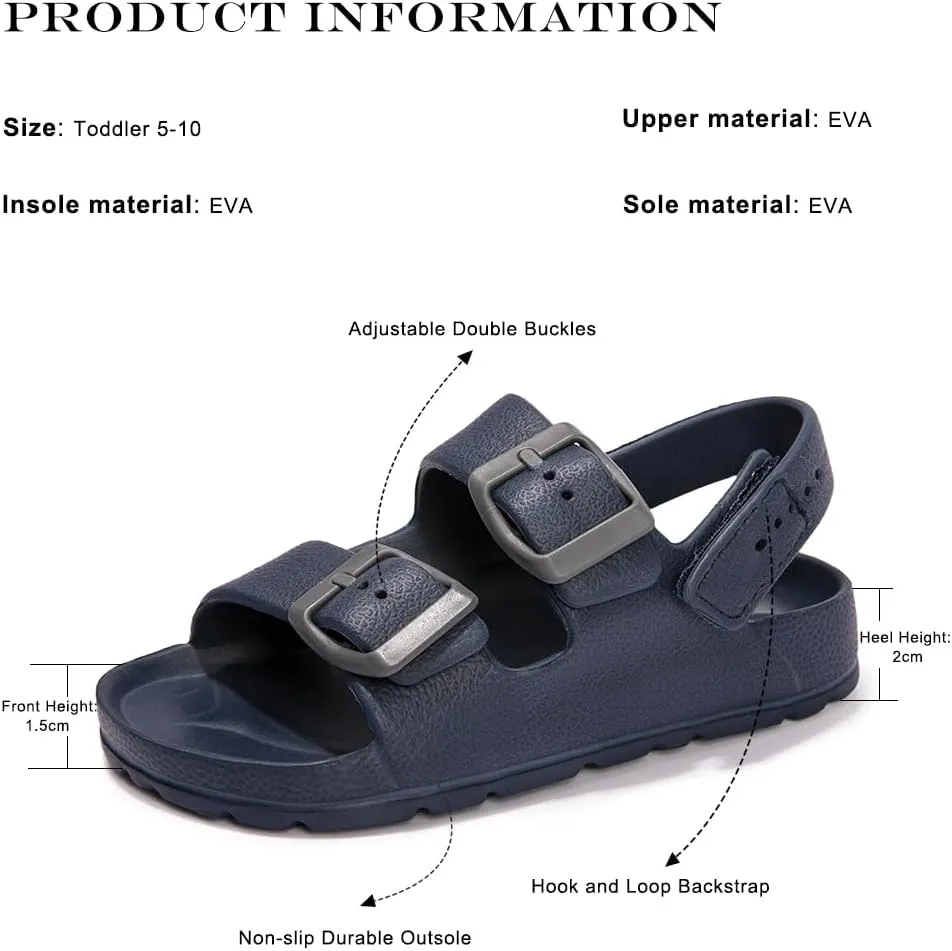 FUNKYMONKEY Unisex-Child Slides Double Buckle Adjustable EVA Flat Sandals for Boys Girls