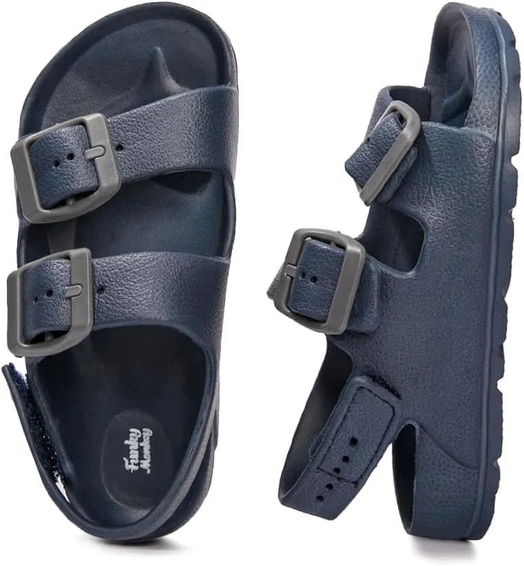 FUNKYMONKEY Unisex-Child Slides Double Buckle Adjustable EVA Flat Sandals for Boys Girls