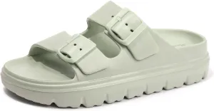 FUNKYMONKEY Women's Comfort Slides Double Buckle Adjustable Plastics Flat Sandals