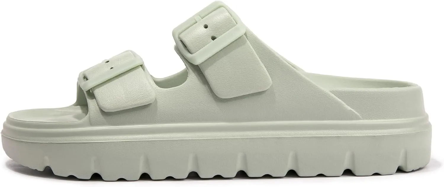 FUNKYMONKEY Women's Comfort Slides Double Buckle Adjustable Plastics Flat Sandals