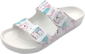 FUNKYMONKEY Women's Comfort Slides Double Buckle Adjustable Plastics Flat Sandals