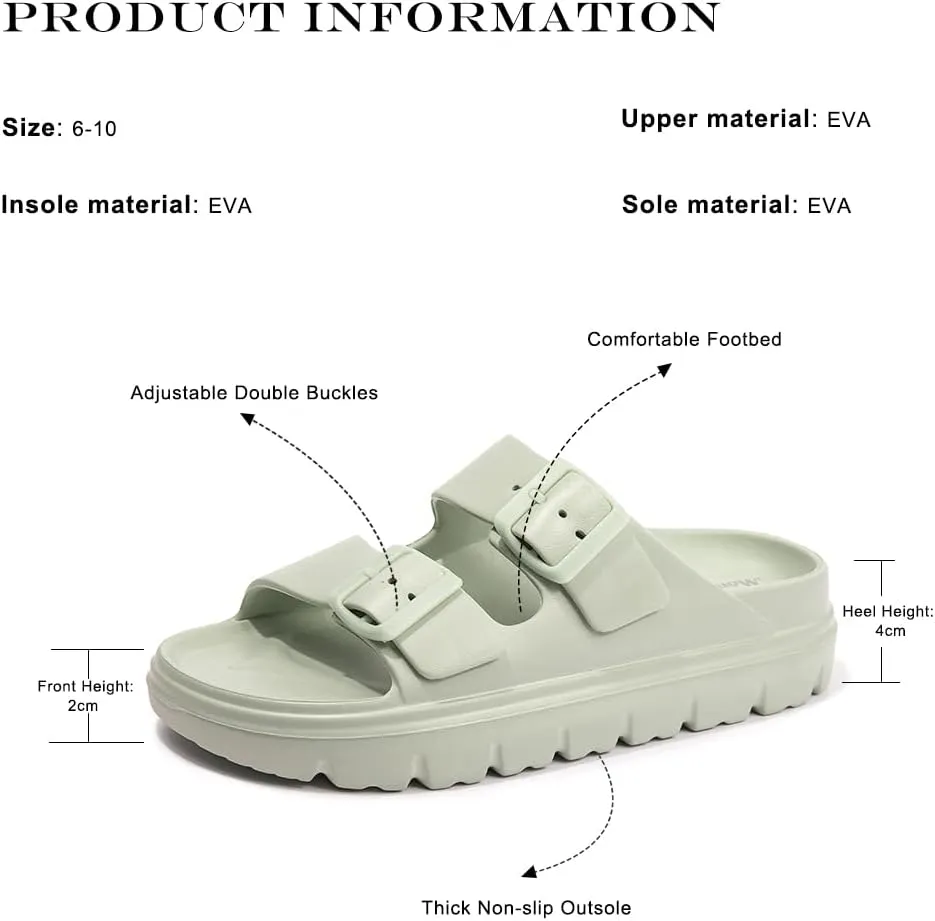 FUNKYMONKEY Women's Comfort Slides Double Buckle Adjustable Plastics Flat Sandals