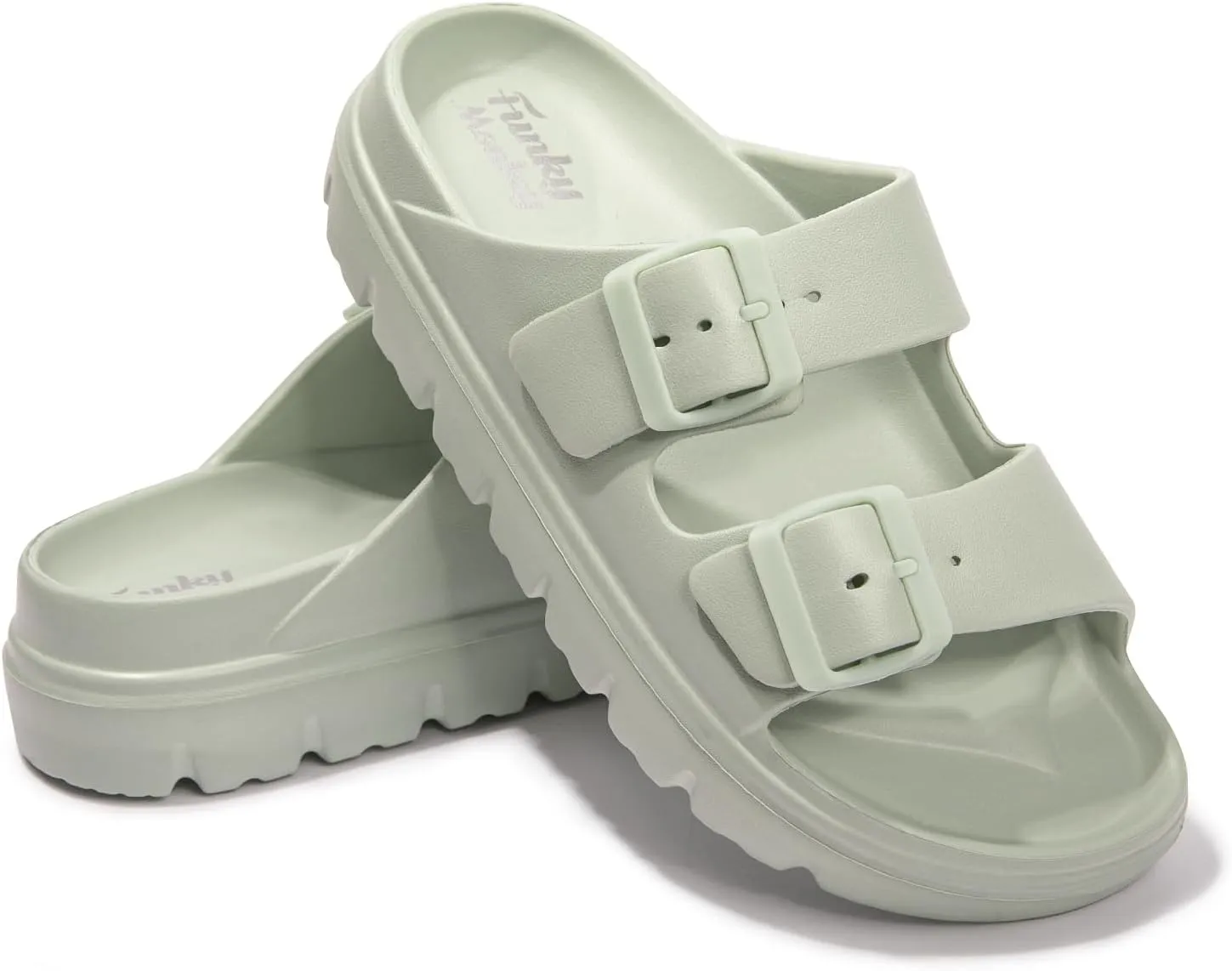 FUNKYMONKEY Women's Comfort Slides Double Buckle Adjustable Plastics Flat Sandals