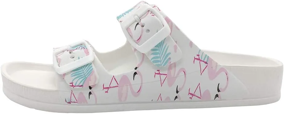 FUNKYMONKEY Women's Comfort Slides Double Buckle Adjustable Plastics Flat Sandals