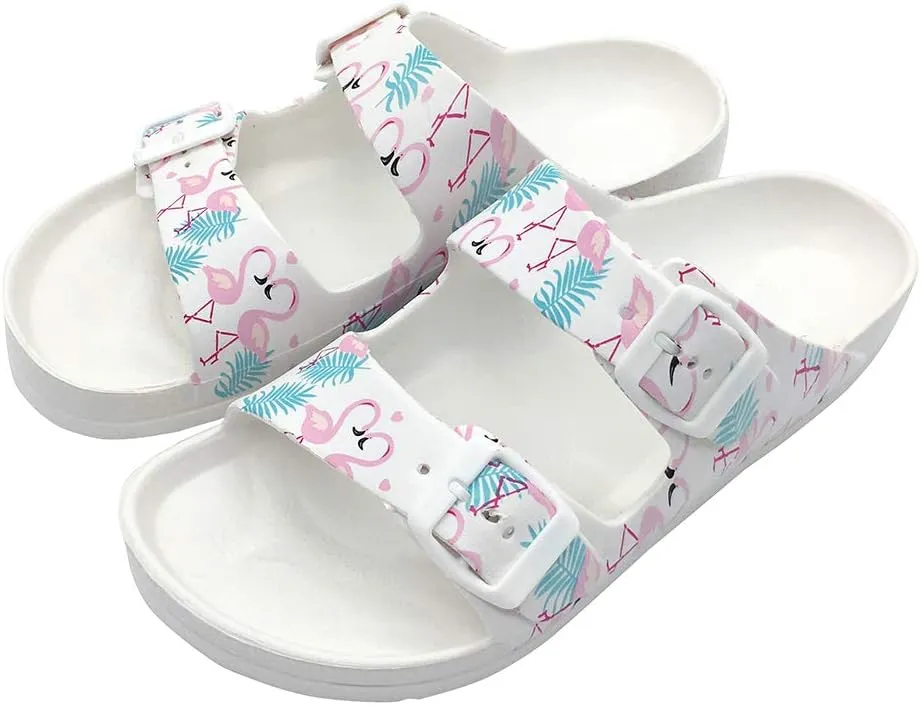 FUNKYMONKEY Women's Comfort Slides Double Buckle Adjustable Plastics Flat Sandals