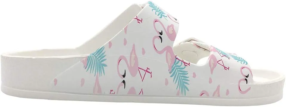 FUNKYMONKEY Women's Comfort Slides Double Buckle Adjustable Plastics Flat Sandals