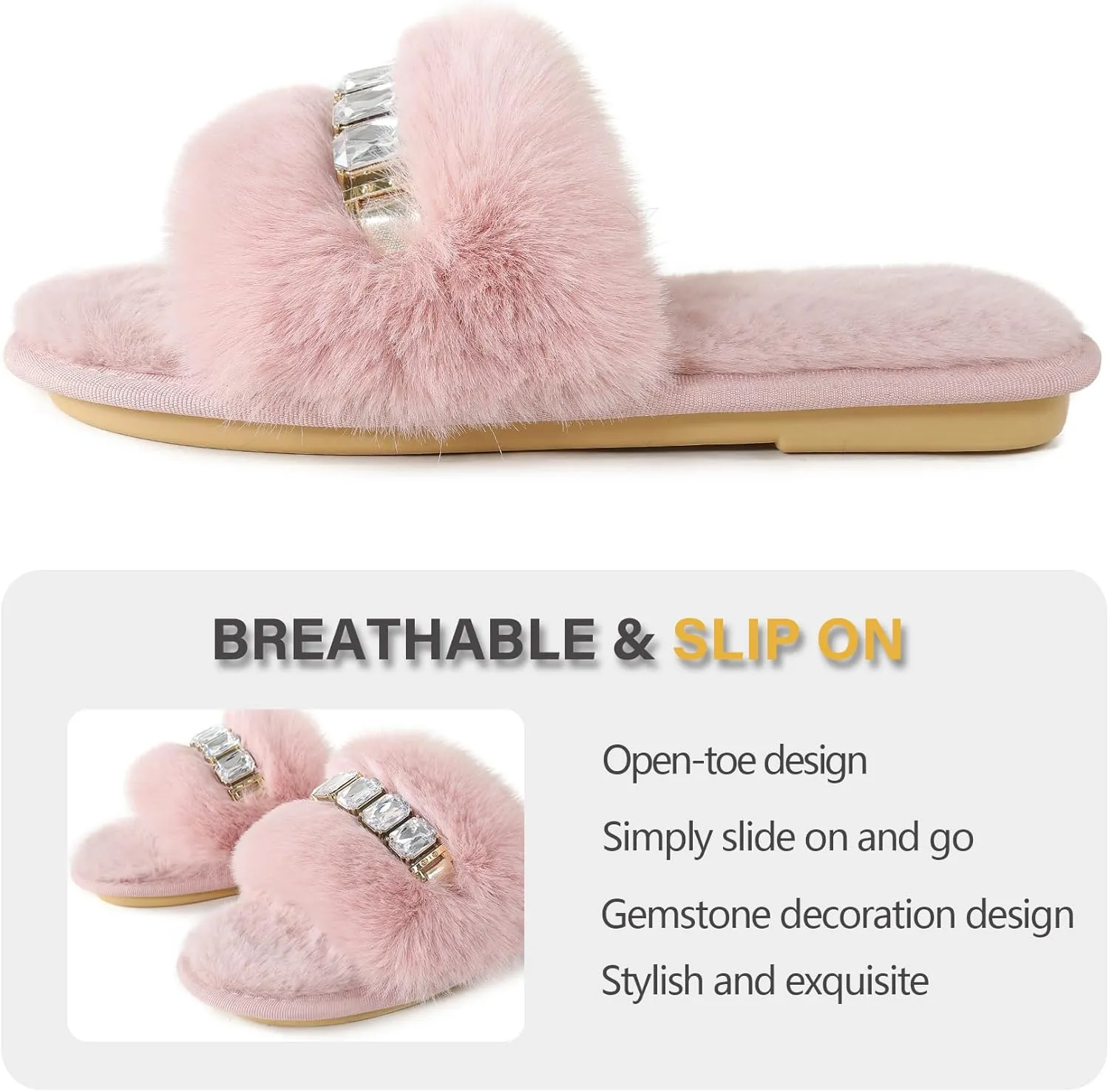Fur Story Women's Furry Slippers Open Toe Fuzzy Slippers Memory Foam Fluffy House Sandal
