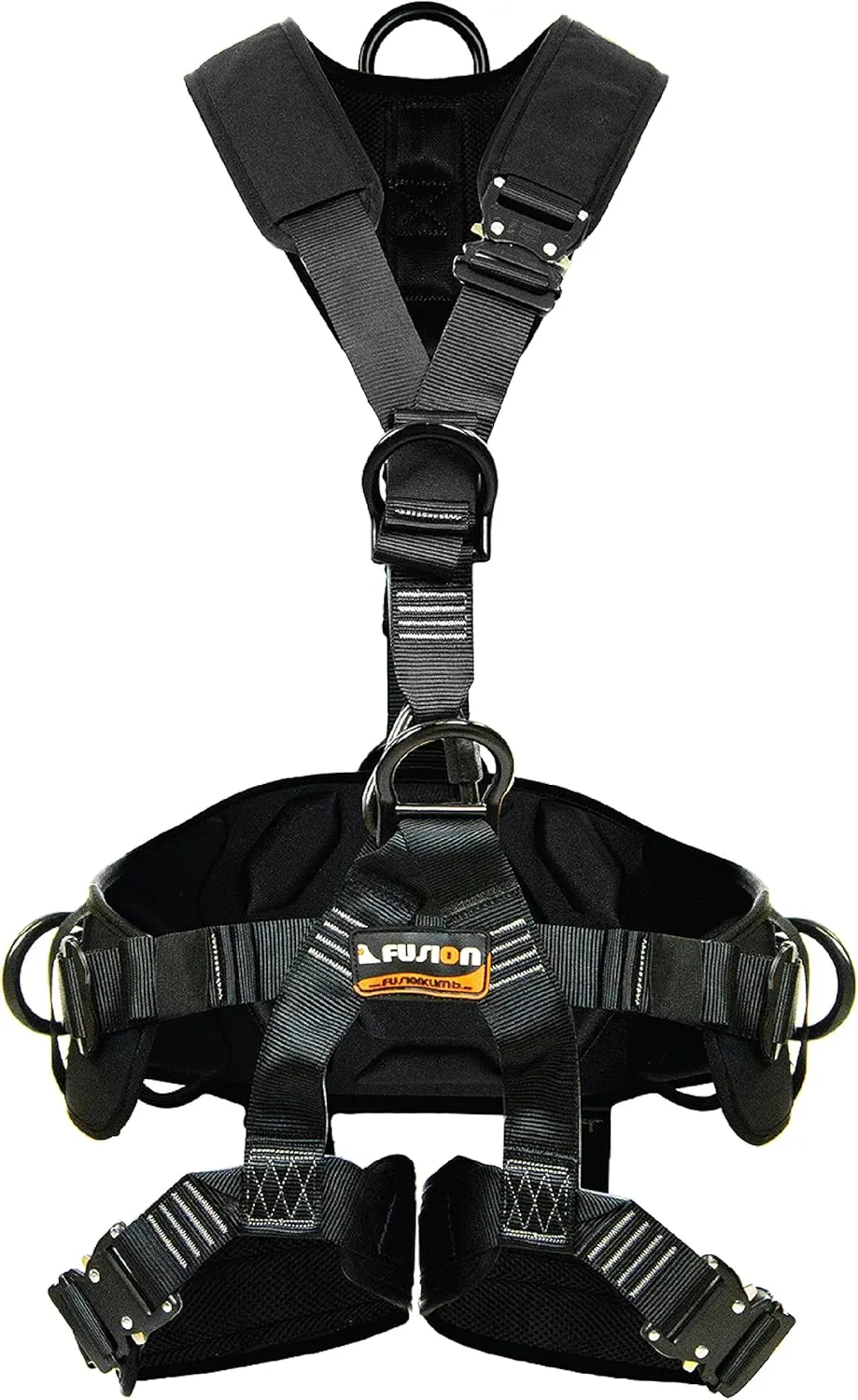 Fusion Climb Tac-Rescue, Construction Harness - Full body harness with Flat Foam Padding, 6 D-Ring Points, and Quick-Release Steel Buckle Safety harness OSHA & ANSI Compliant