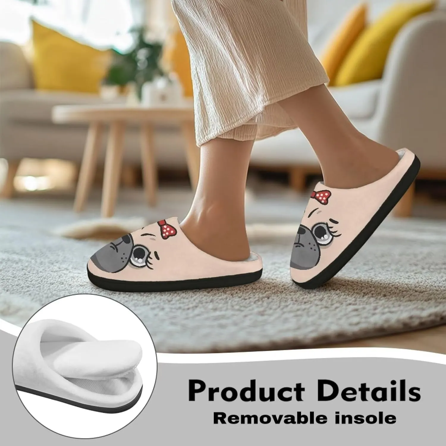 Fuzzy Memory Foam Cozy Slippers for Womem Indoor Home Womens Slip On House Shoes with Rubber Soles Size 4-12