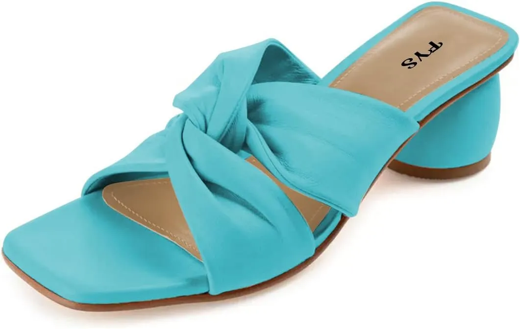 FYS Women Block Chunky Heel Slide Sandal Cross Strap Cutout Mule Square Open Toe Slippers Backless Party Summer Dressy Shoes Size 4-15 US