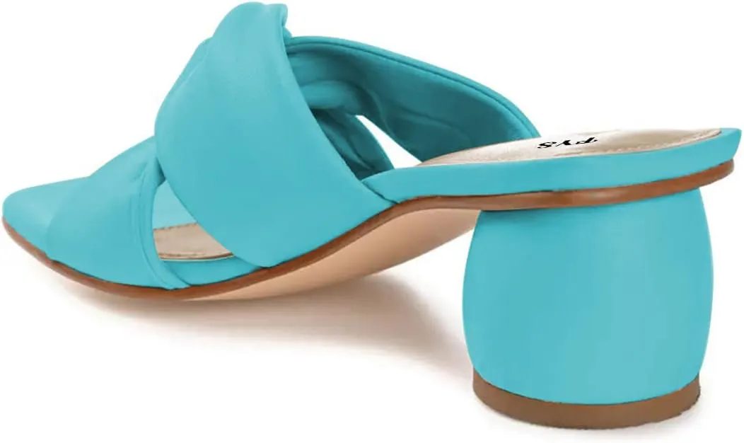 FYS Women Block Chunky Heel Slide Sandal Cross Strap Cutout Mule Square Open Toe Slippers Backless Party Summer Dressy Shoes Size 4-15 US