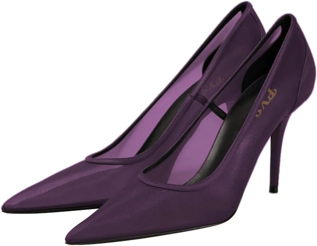 FYS Women Pointed Toe Slip on Pumps Sexy Mesh Stiletto High Heels Fashion Party Dance Prom Shoes Size 4-16 US