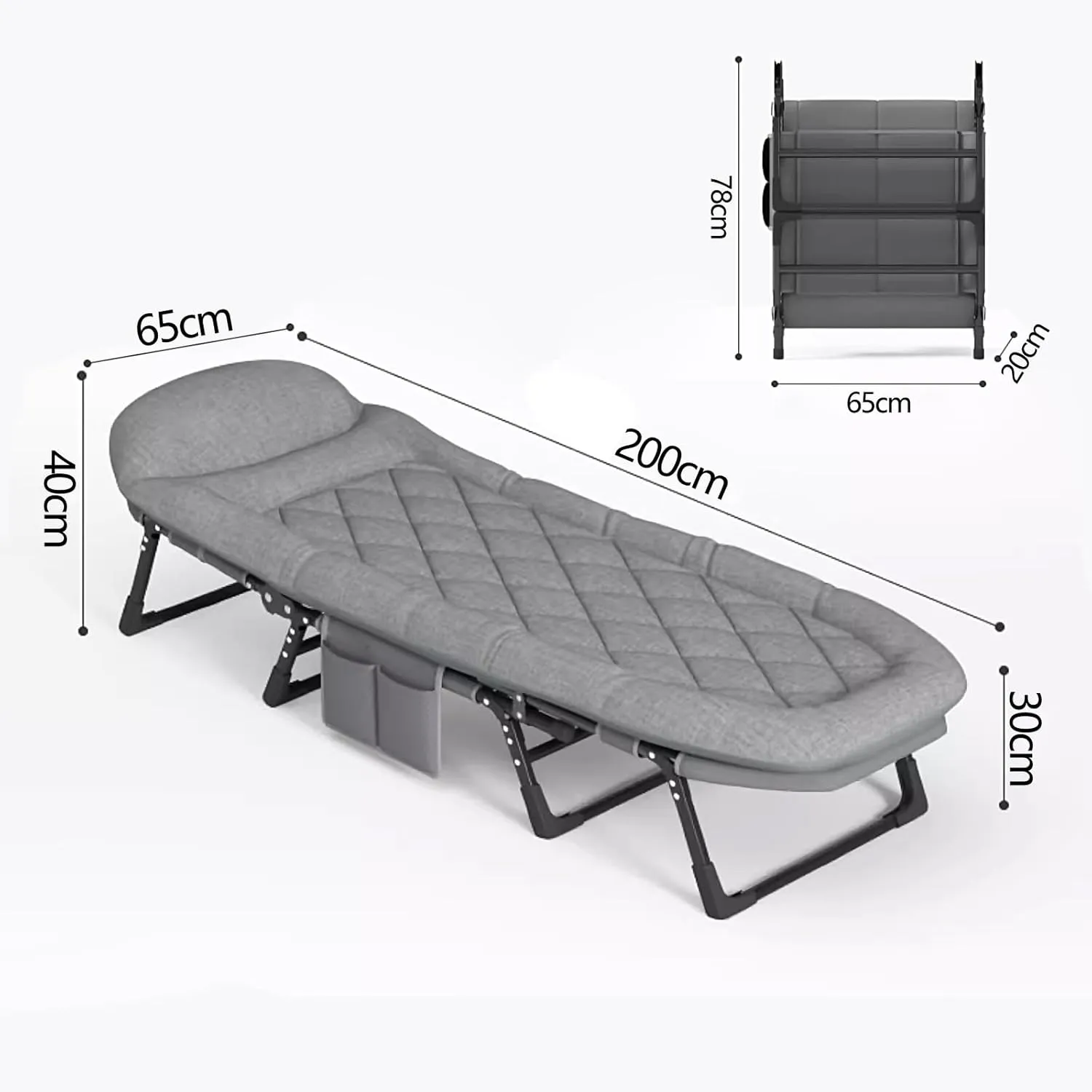 Generic Pull Out Bed with Mattress Six Adjustable Backrests Folding Camping Cot for Adults with 8 Legs and Load Capacity 250kg Perfect for Camping Pool Beach Patio(Gray D), 200*65*30cm