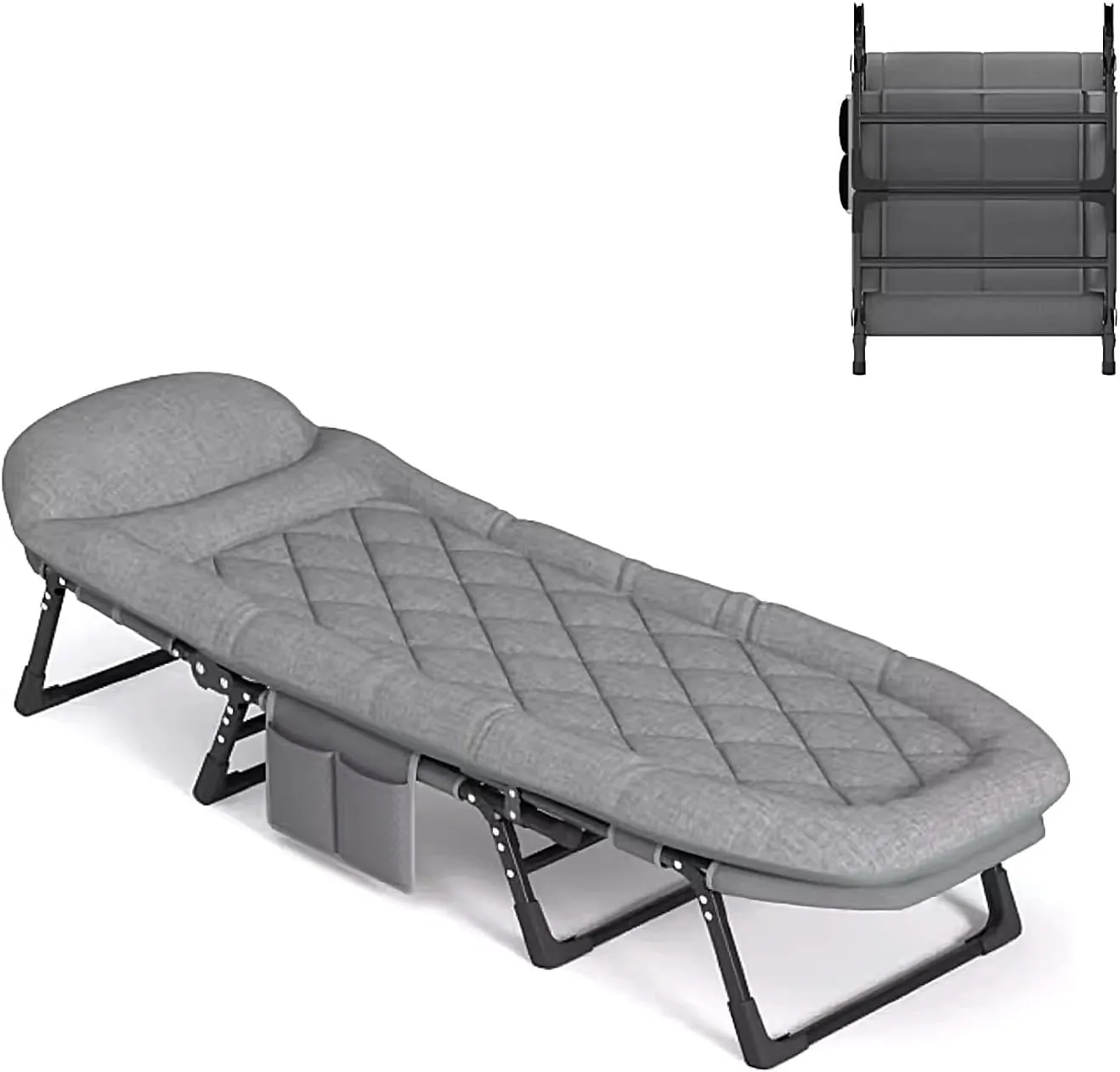 Generic Pull Out Bed with Mattress Six Adjustable Backrests Folding Camping Cot for Adults with 8 Legs and Load Capacity 250kg Perfect for Camping Pool Beach Patio(Gray D), 200*65*30cm