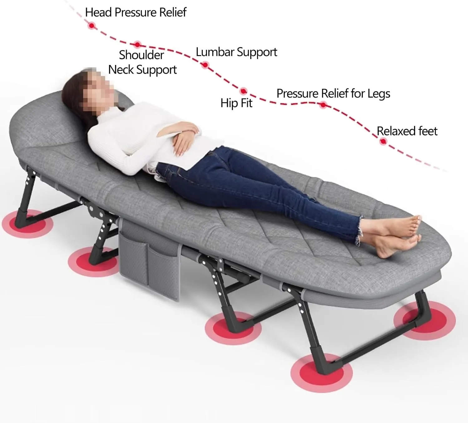 Generic Pull Out Bed with Mattress Six Adjustable Backrests Folding Camping Cot for Adults with 8 Legs and Load Capacity 250kg Perfect for Camping Pool Beach Patio(Gray D), 200*65*30cm