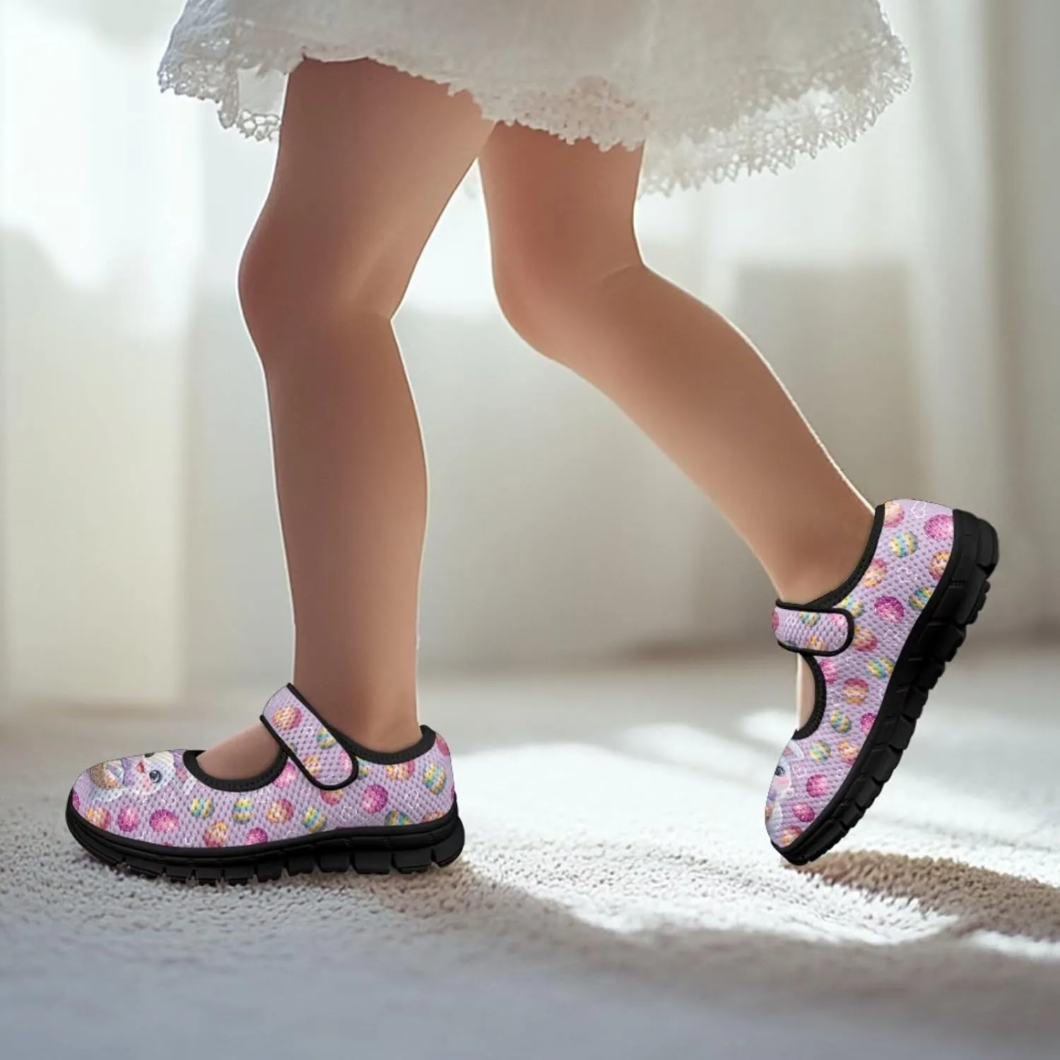 Girl's Easter Pattern Running Shoes Soft Dress Shoes Non Slip Fashion Casual Shoes Breathable Mesh Walking Shoes