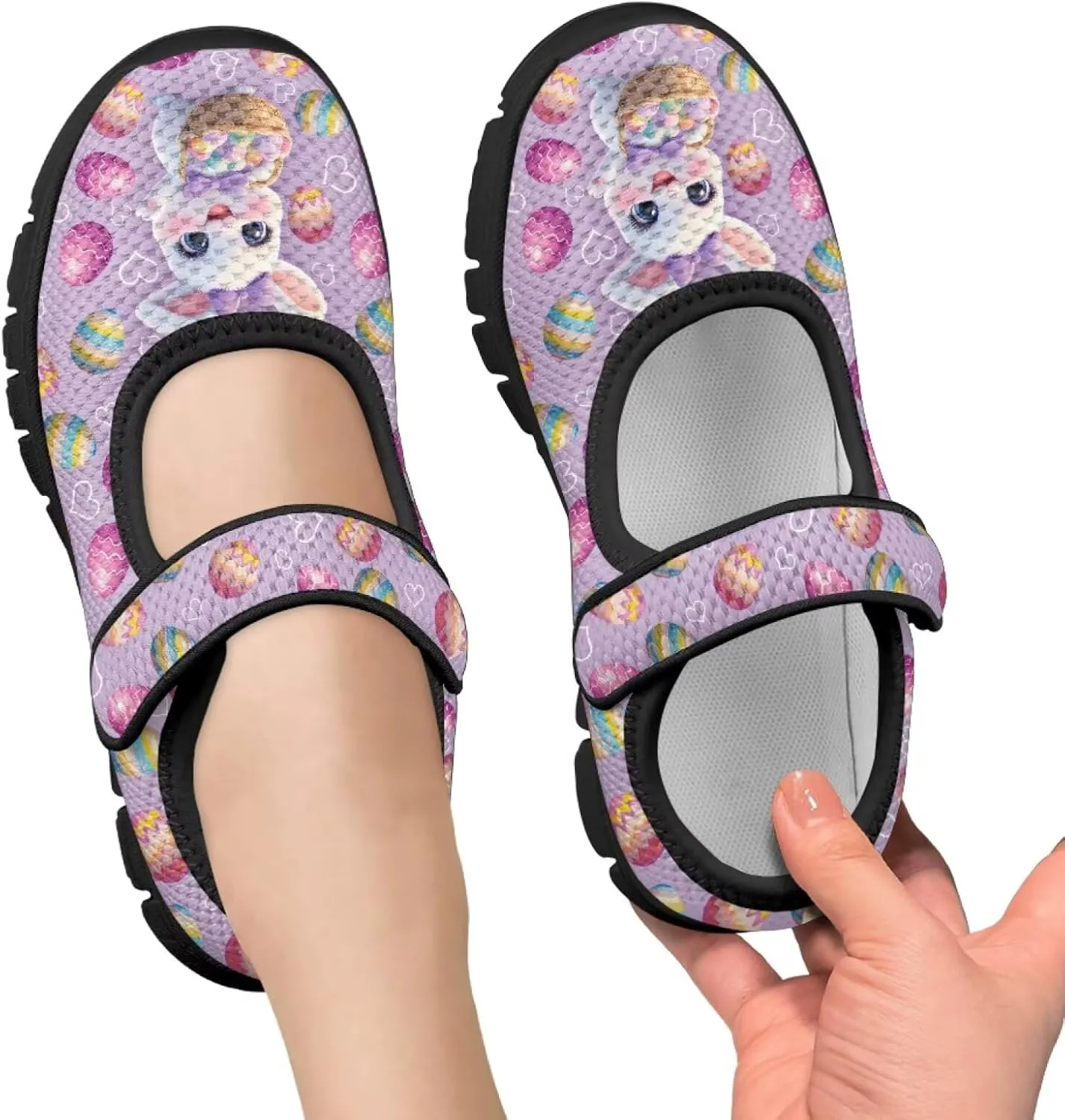 Girl's Easter Pattern Running Shoes Soft Dress Shoes Non Slip Fashion Casual Shoes Breathable Mesh Walking Shoes