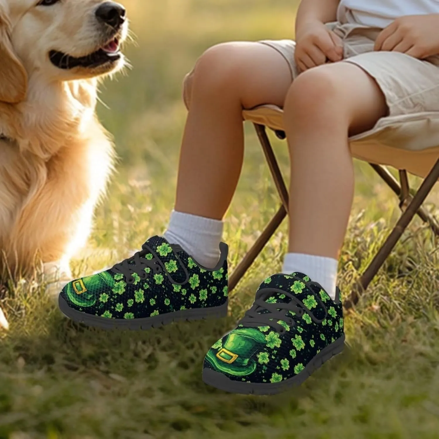 Girls St Patrick's Day Shoes Kids Single Buckle Sneakers Breathable Mesh Athletic Running Tennis Shoes