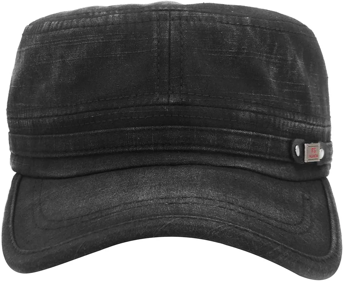 Glamorstar Unisex Cadet Army Cap Washed Cotton Twill Military Corps Hat Flat Top Cap