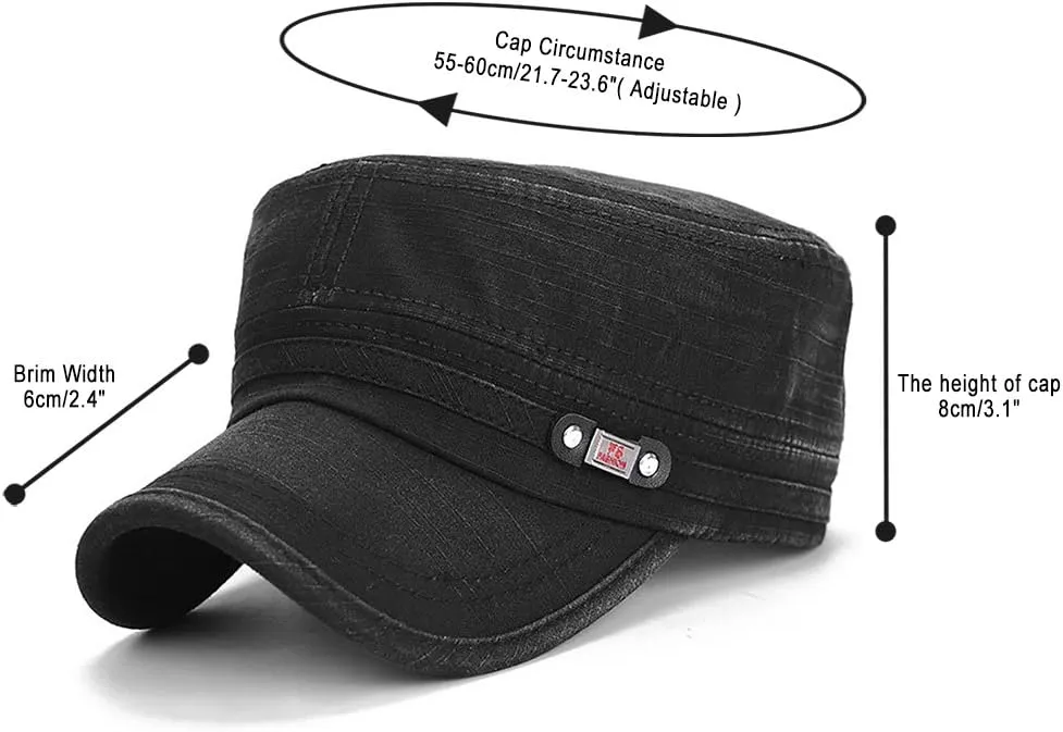 Glamorstar Unisex Cadet Army Cap Washed Cotton Twill Military Corps Hat Flat Top Cap