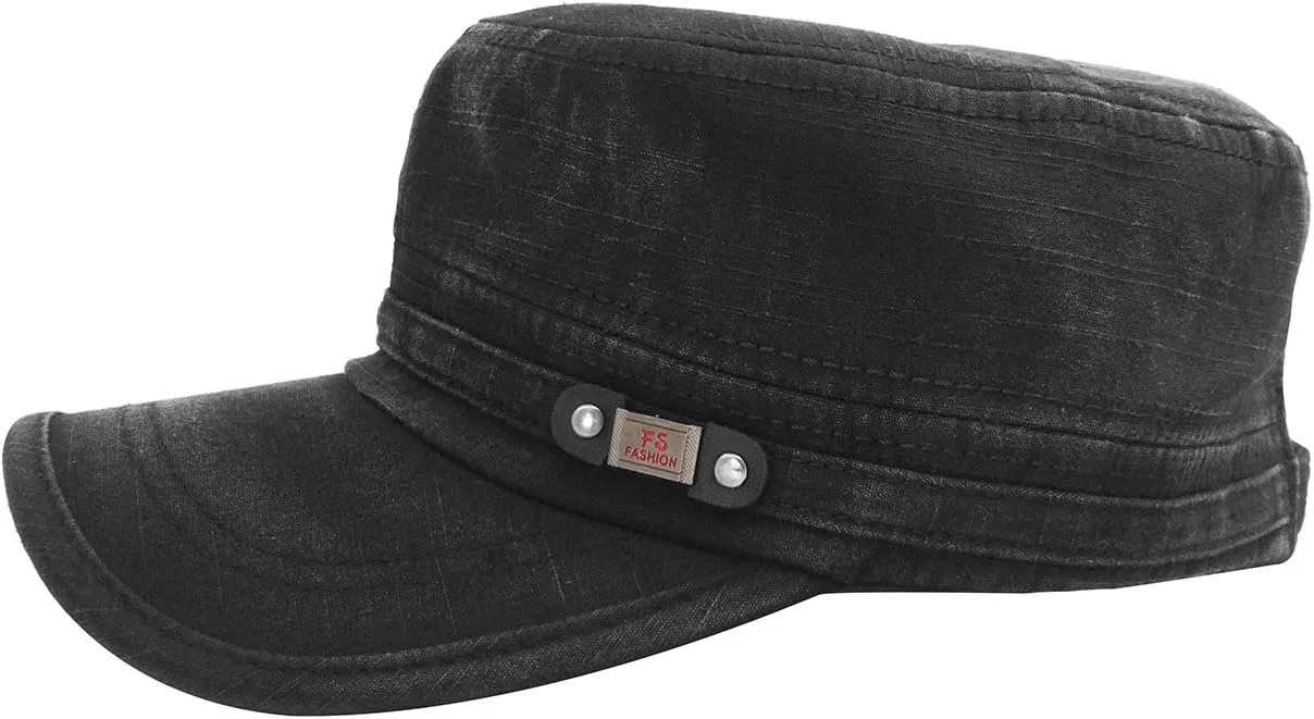 Glamorstar Unisex Cadet Army Cap Washed Cotton Twill Military Corps Hat Flat Top Cap