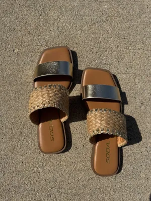 Gold Raffia Slide Sandals