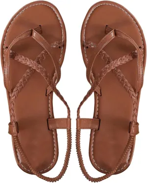 GORGLITTER Women's Strappy Flat Sandals Braided Strap Dressy Summer Sandals