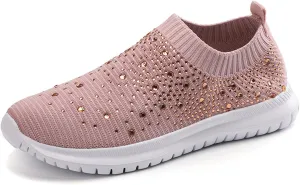 GOSPT Women's Mesh Walking Shoes Rhinestone Glitter Slip On Ballroom Jazz Latin Dance Sock Sneakers
