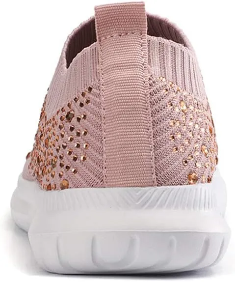 GOSPT Women's Mesh Walking Shoes Rhinestone Glitter Slip On Ballroom Jazz Latin Dance Sock Sneakers