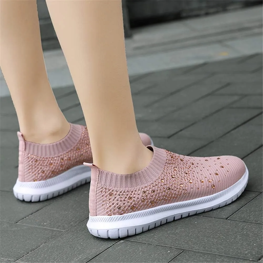 GOSPT Women's Mesh Walking Shoes Rhinestone Glitter Slip On Ballroom Jazz Latin Dance Sock Sneakers