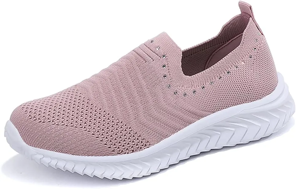 GOSPT Women's Slip on Sock Sneakers Glitter Rhinestone Jazz Latin Dance Mesh Shoes
