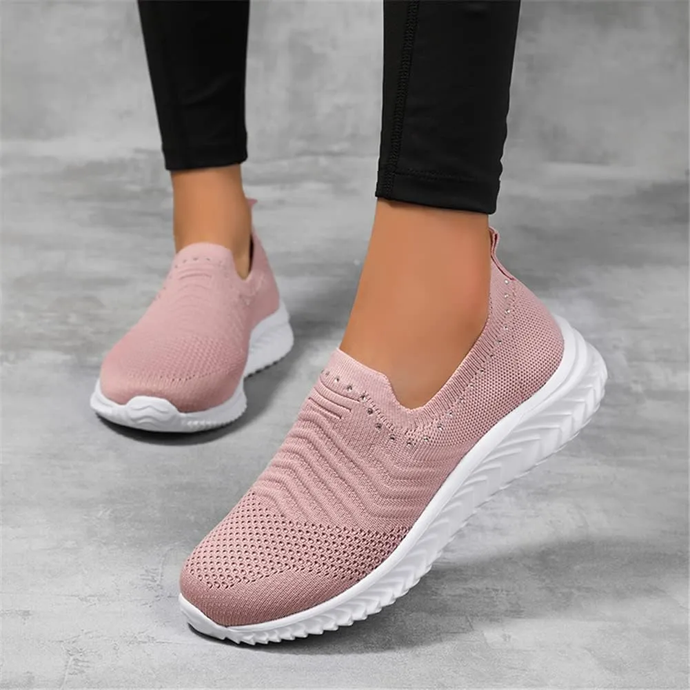 GOSPT Women's Slip on Sock Sneakers Glitter Rhinestone Jazz Latin Dance Mesh Shoes
