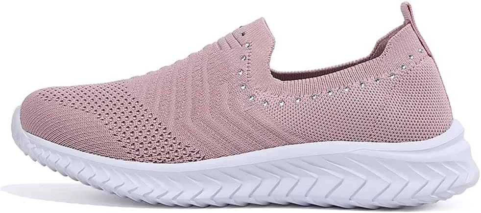 GOSPT Women's Slip on Sock Sneakers Glitter Rhinestone Jazz Latin Dance Mesh Shoes