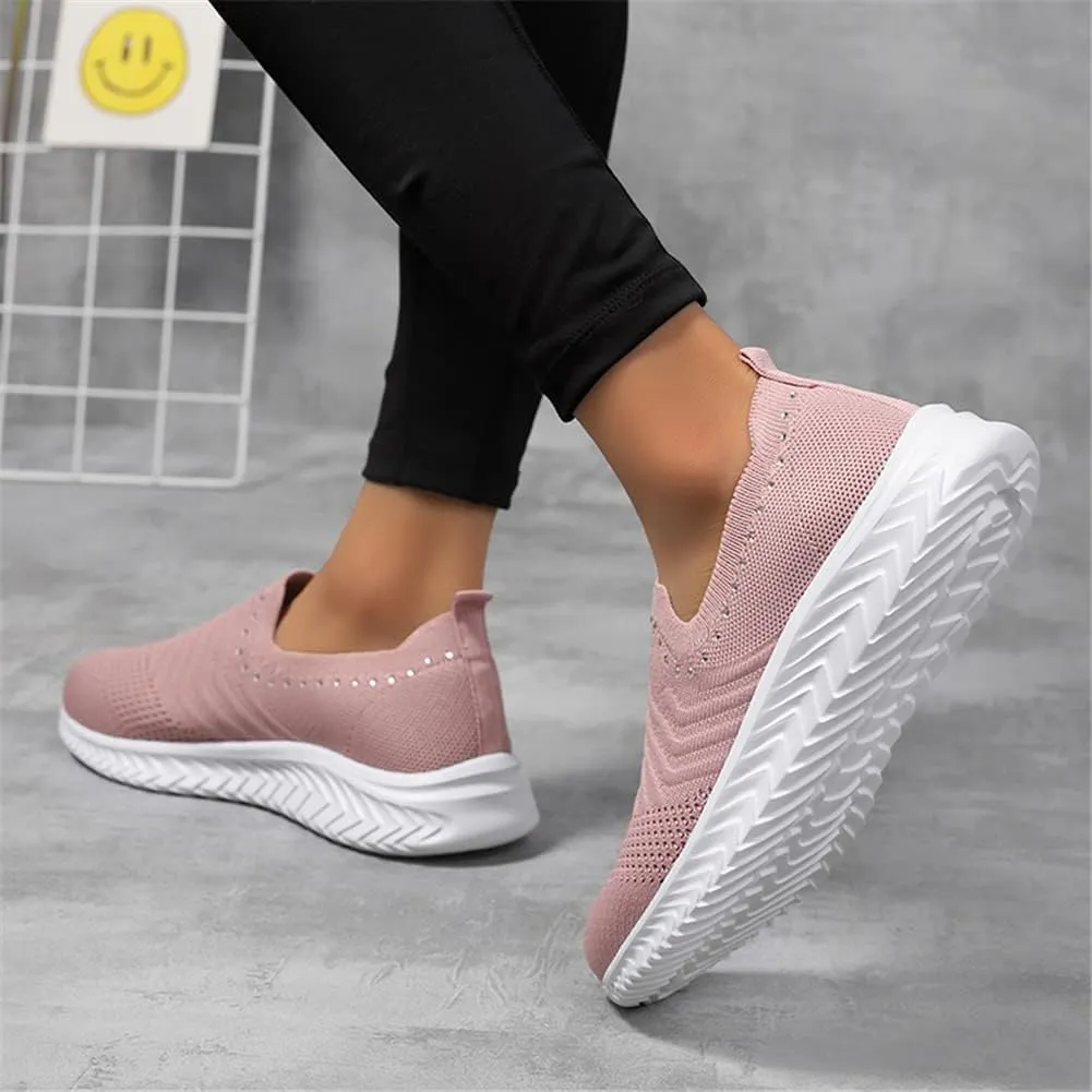 GOSPT Women's Slip on Sock Sneakers Glitter Rhinestone Jazz Latin Dance Mesh Shoes