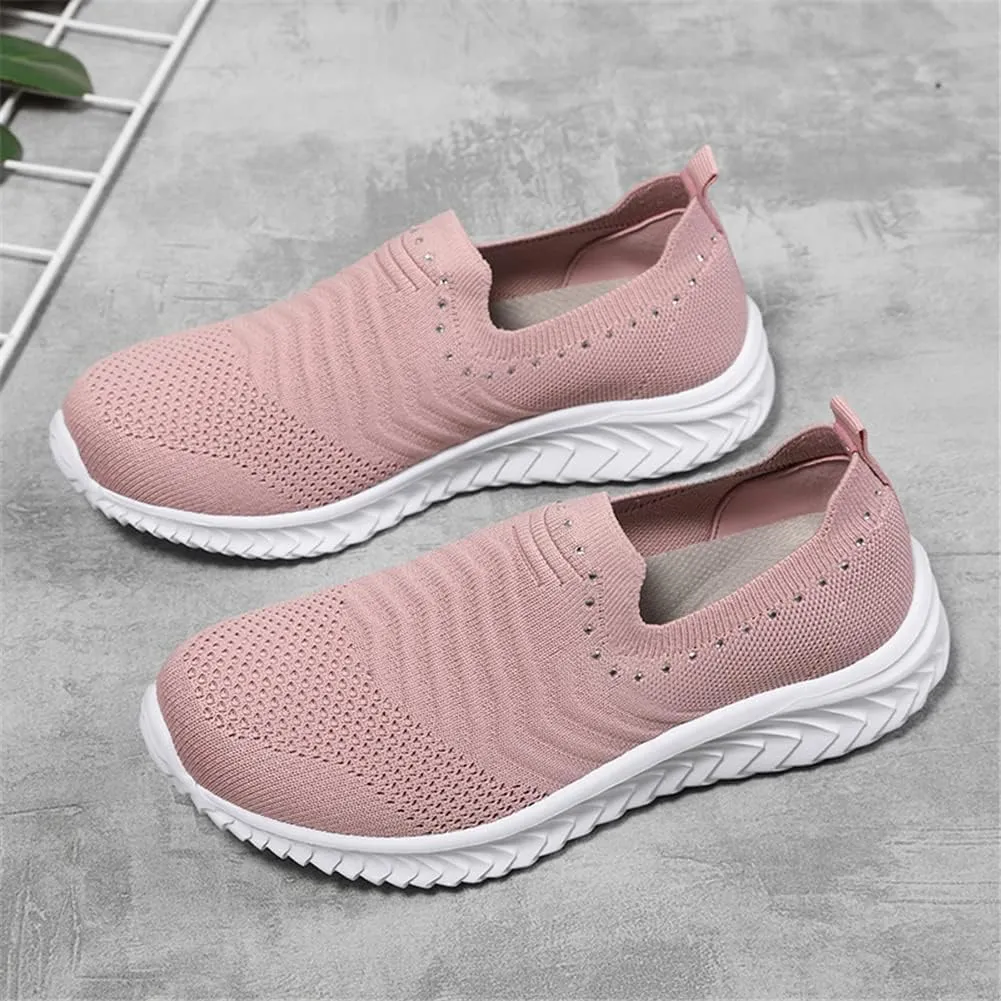 GOSPT Women's Slip on Sock Sneakers Glitter Rhinestone Jazz Latin Dance Mesh Shoes
