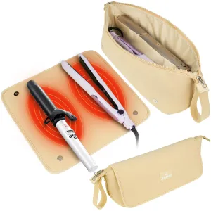 Hair Tools Travel Bag with Heat Resistant Mat, Portable 2 in 1 Hair Storage Bag for Curling Iron, Flat Irons, Straighteners and Haircare Accessories(Apricot)