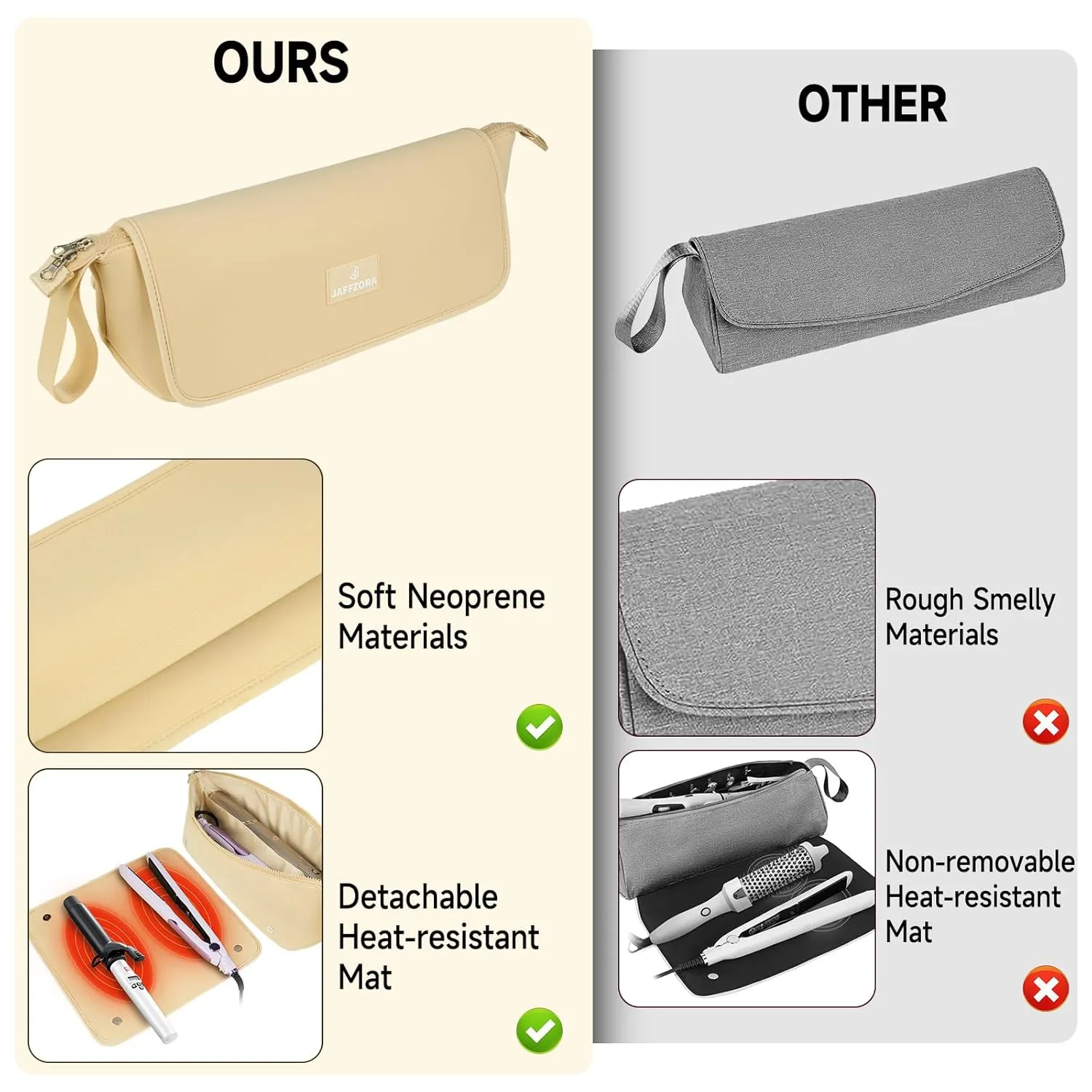 Hair Tools Travel Bag with Heat Resistant Mat, Portable 2 in 1 Hair Storage Bag for Curling Iron, Flat Irons, Straighteners and Haircare Accessories(Apricot)