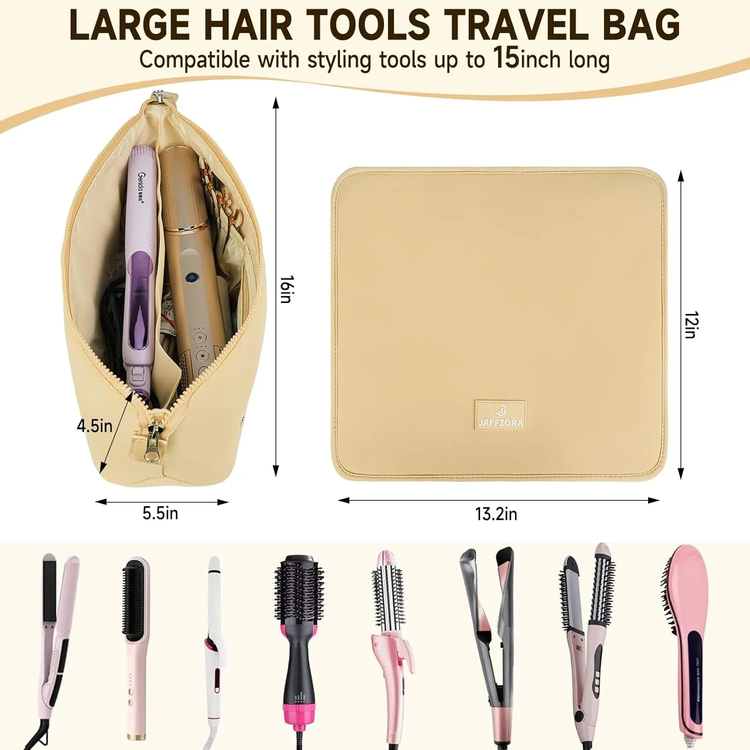 Hair Tools Travel Bag with Heat Resistant Mat, Portable 2 in 1 Hair Storage Bag for Curling Iron, Flat Irons, Straighteners and Haircare Accessories(Apricot)