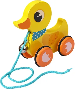 Handmade Wooden Pull Toy, Animal Push and Pull Along Toys, Indoor and Outdoor Activity Push Pull Toy for Children Kids Gifts, Duck