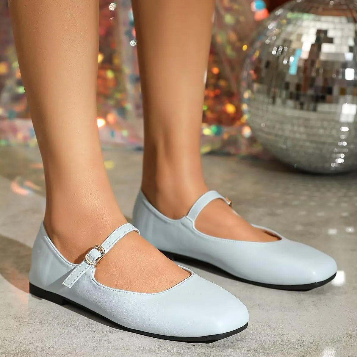 Hee grand Leather Mary Jane Shoes for Women Dressy Square Toe Ballet Flats with Strap Comfortable Walking Shoes Soft Leather Dress Shoes