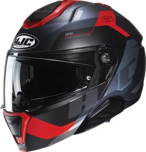 HJC i91 Carst MC-1SF Full Face Modular Motorcycle Helmet, X-Large, Black Semi-Flat Red (MC-1SF)
