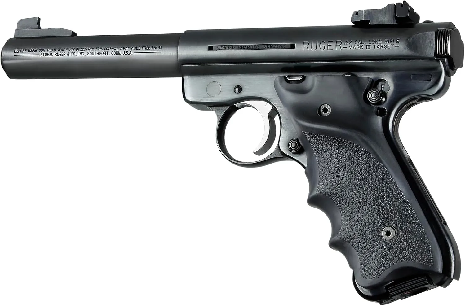 Hogue Ruger MK II/MK III Rubber Grip with Finger Grooves, Right Hand with Thumb Rest, Black - 82060