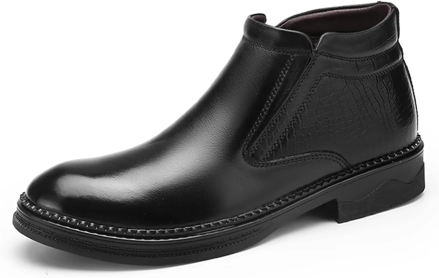 HOOENG Chelsea Boots for Men Crocodile Print Cowhide Leather Slip on Wearable Waterproof Non Slip Casual Classic (Color : Black, Size : 6)
