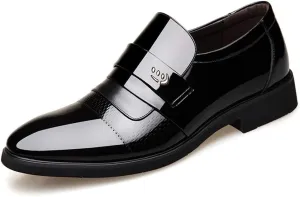 HOOENG Formal Dress Shoes for Men Slip On Round Cap Toe Patent Leather Vegan Leather Non Slip Anti-Slip Low Top Casual