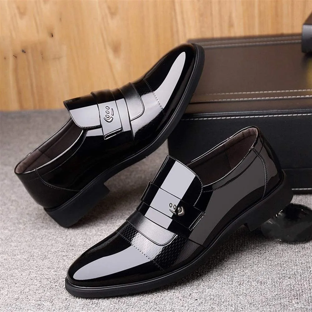 HOOENG Formal Dress Shoes for Men Slip On Round Cap Toe Patent Leather Vegan Leather Non Slip Anti-Slip Low Top Casual