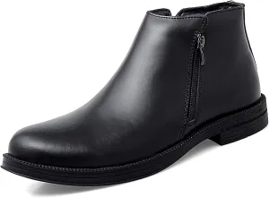 HOOENG Round Toe Ankle Boots for Men Double Side Zip Retro Cowhide Leather Slip on Waterproof Wearable Non Slip Work Fashion (Color : Black, Size : 7)