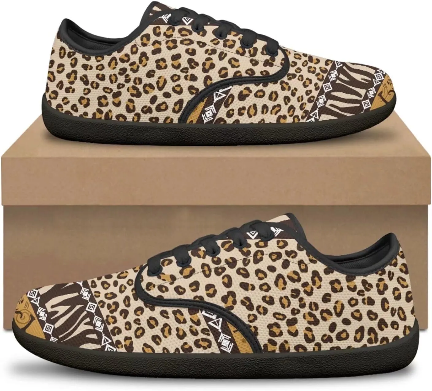 Howilath Western Aztec Lace up Barefoot Shoes Running Sneakers Flat Shoes Casual Sport Shoes with EVA Sole